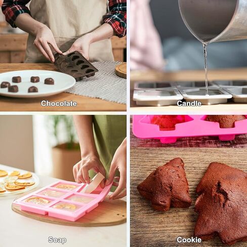 اوبرلي 4 عبوات من قوالب اعادة تدوير الشمع ثلاثية الابعاد، سيليكون ممتاز امن للاستخدام في الفرن، مثلث، حيوانات وزهور in Kuwait