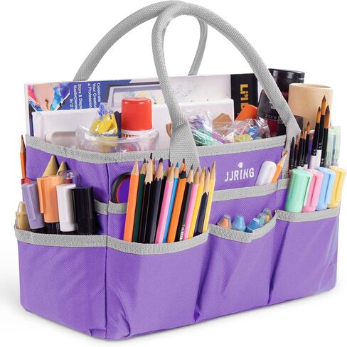 حقيبة JJRING Craft and Art Tote - حقيبة تنظيم الخياطة الفنية من نسيج النايلون الأرجواني 600D مع جيوب - لتخزين الحرف اليدوية وسجلات القصاصات واللوازم الطبية والمكتبية in Kuwait