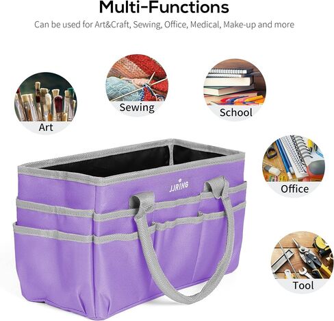 حقيبة JJRING Craft and Art Tote - حقيبة تنظيم الخياطة الفنية من نسيج النايلون الأرجواني 600D مع جيوب - لتخزين الحرف اليدوية وسجلات القصاصات واللوازم الطبية والمكتبية in Kuwait