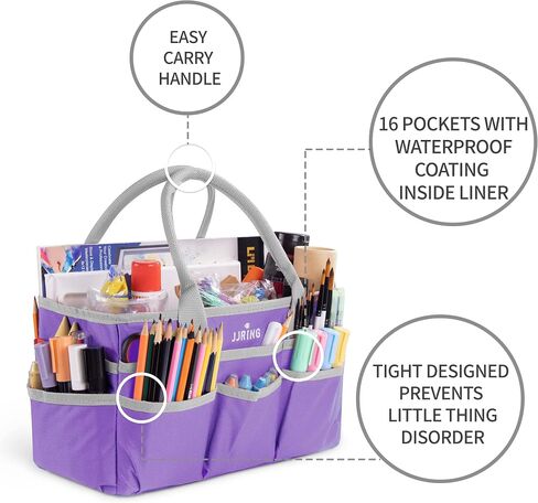 حقيبة JJRING Craft and Art Tote - حقيبة تنظيم الخياطة الفنية من نسيج النايلون الأرجواني 600D مع جيوب - لتخزين الحرف اليدوية وسجلات القصاصات واللوازم الطبية والمكتبية in Kuwait
