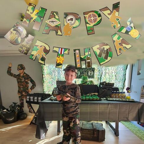 SMENGGIL Camo تحت عنوان لوازم تزيين حفلات أعياد الميلاد، لافتة عيد ميلاد سعيد، لافتة عيد ميلاد ورقية، رايات عيد ميلاد للأولاد والبنات والأطفال والأطفال والرجال والنساء والبالغين وديكورات أعياد ميلاد الأطفال in Kuwait