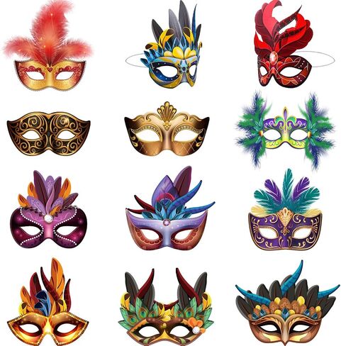 Mardi Gras Masks Paper Masks, Carnival Parade Faux Feather Face Masks Masquerade Party New Orleans Novelty Masks Fantasy for Boy Girls Costume Party Favors in Saudi Arabia