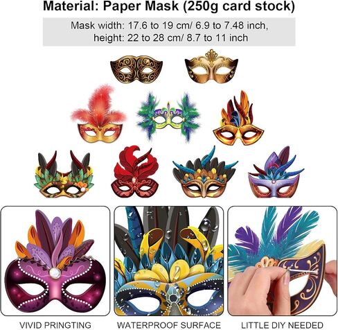 Mardi Gras Masks Paper Masks, Carnival Parade Faux Feather Face Masks Masquerade Party New Orleans Novelty Masks Fantasy for Boy Girls Costume Party Favors in Saudi Arabia