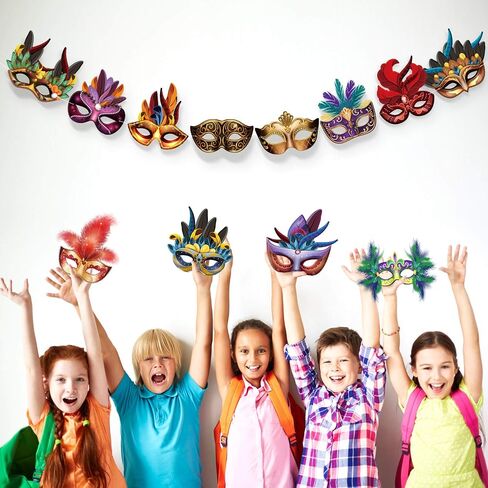 Mardi Gras Masks Paper Masks, Carnival Parade Faux Feather Face Masks Masquerade Party New Orleans Novelty Masks Fantasy for Boy Girls Costume Party Favors in Saudi Arabia