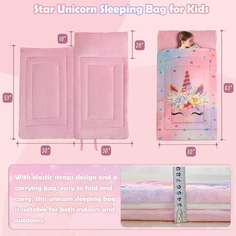 حقيبة نوم للأطفال على شكل وحيد القرن باللون الوردي للفتيات على شكل نجمة قوس قزح وحقيبة نوم من الصوف الناعم من الصوف للقيلولة للعناية النهارية، سجادات نوم محمولة للأطفال الصغار مع حقيبة حمل in Kuwait