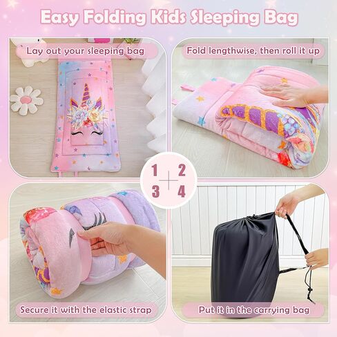 حقيبة نوم للأطفال على شكل وحيد القرن باللون الوردي للفتيات على شكل نجمة قوس قزح وحقيبة نوم من الصوف الناعم من الصوف للقيلولة للعناية النهارية، سجادات نوم محمولة للأطفال الصغار مع حقيبة حمل in Kuwait