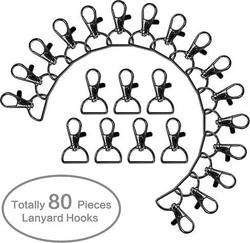 80 Pack Lanyard Swivel Snap D Ring Hooks in 7 Colors for Crafts and Purse Hardware (1.5" L X 0.75" W) in Kuwait