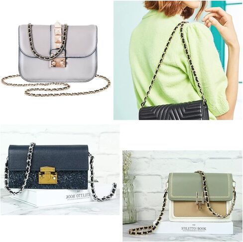 محفظة WOLAIYE بأشرطة سلسلة ذهبية من الجلد المنسوج لحقيبة المحفظة وحقائب الكتف عبر الجسم وحزام حقيبة بديلة (أسود) in Kuwait