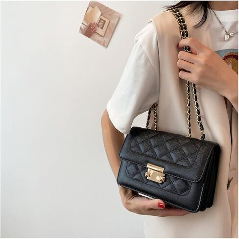 محفظة WOLAIYE بأشرطة سلسلة ذهبية من الجلد المنسوج لحقيبة المحفظة وحقائب الكتف عبر الجسم وحزام حقيبة بديلة (أسود) in Kuwait