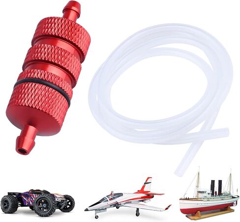 AllinRC RC Oil Filter Nitro Fuel Filter with Silicone Tubing for 1/8 1/10 Traxxas Redcat HSP Team Associated Racing Cars Airplane Red-Anodized in Saudi Arabia