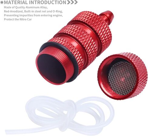 AllinRC RC Oil Filter Nitro Fuel Filter with Silicone Tubing for 1/8 1/10 Traxxas Redcat HSP Team Associated Racing Cars Airplane Red-Anodized in Saudi Arabia