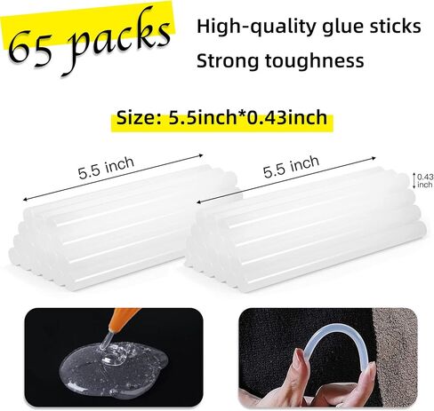 Liumai 65 قطعة من أعواد الغراء الساخن بالحجم الكامل، 5.5 بوصة طول × 0.43 بوصة قطر كامل الحجم من أعواد الغراء الساخن لبنادق الغراء، أعواد الغراء الساخن لمسدس الغراء بالحجم الكامل، شفاف in Kuwait