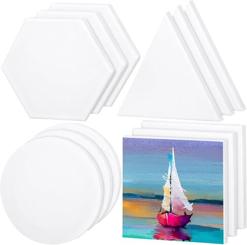 Aodaer 12 Pieces Stretched Canvas for Painting 6 Inch Blank Canvas Panels Triangle Square Hexagon Round Shape Canvases Boards Art Supplies for Acrylic Pouring Oil Painting in Kuwait
