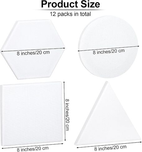 Aodaer 12 Pieces Stretched Canvas for Painting 6 Inch Blank Canvas Panels Triangle Square Hexagon Round Shape Canvases Boards Art Supplies for Acrylic Pouring Oil Painting in Kuwait