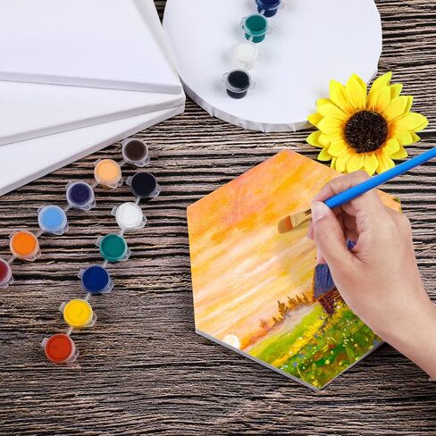 Aodaer 12 Pieces Stretched Canvas for Painting 6 Inch Blank Canvas Panels Triangle Square Hexagon Round Shape Canvases Boards Art Supplies for Acrylic Pouring Oil Painting in Kuwait