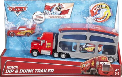 Mattel Disney Cars Toys Mack Toy Truck & Lightning McQueen Color-Change Car, Dip & Dunk Trailer with 2 Levels & 2 Water Tanks in Saudi Arabia
