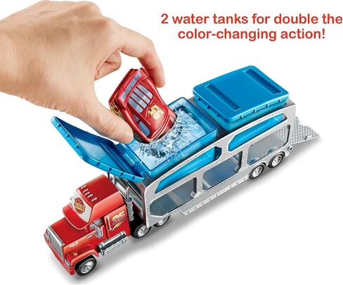 Mattel Disney Cars Toys Mack Toy Truck & Lightning McQueen Color-Change Car, Dip & Dunk Trailer with 2 Levels & 2 Water Tanks in Saudi Arabia