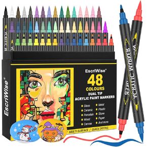 36 Colors Acrylic Paint Pens Markers,Dual Tip Paint Markers With Fine Tip and Brush Tip,Paint Pens for Rock Painting,Wood,Glass,Canvas,Stone,Ceramic,Art Supplies