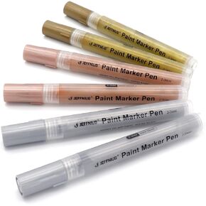 JEFFNIUB Gold Paint Pens with Silver,Rose Gold, Acrylic paint Pens for Rock Painting, Wood, Fabric, Glass, Canvas, Scrapbooking, Card DIY Metallic Acrylic Marker (2mm) in Kuwait