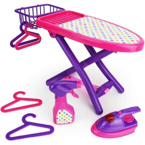 Boley Pretend Play Laundry Playset - Pink and Purple Laundry Toys with Ironing Board, Toy Iron, Spray Bottle, Hangers and Toy Storage Basket for Kids and Toddlers in Kuwait