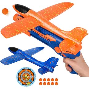TOY Life Airplane Launcher Toy Foam Airplane Glider for Kids, 2 Pack Airplane Gun Launcher Plane Launcher Toy 2 Flight Mode Catapult Shooting Games for Kids Digital Shooting Targets for Boys in Kuwait
