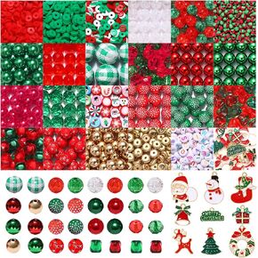 2465PCS+ Christmas Beads for Jewelry Making Red Green Heishi Pearl Letter Round Loose Beads with Xmas Tree Merry Christmas Reindeer Gift Box Socks Pendants for DIY Necklace Bracelets Making Kit in Kuwait