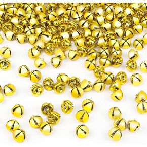 YIYA 200Pcs Christmas Jingle Bells, Golden Jingle Bells DIY Bells Metal Small Bells with Red Cord for Christmas Festival Decoration Wreath Holiday Home Decoration (0.4 in)