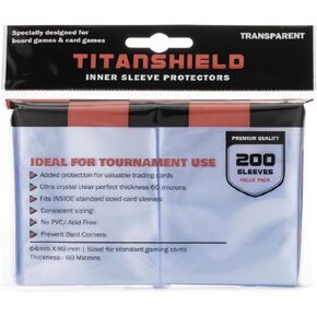 TitanShield 200 Premium 60-Microns Ultra Clear Standard Size Perfect Exact Fit Inner Card Sleeves. Perfect for Double-sleeving and Compatible with Pokemon Cards MTG Magic The Gathering Lorcana