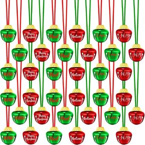 36 قطعة من القلائد جرس الكريسماس، قلادات عطلة الكريسماس، قلادة عيد الميلاد باللونين الاحمر والاخضر مع شرائط للنساء والرجال، اكسسوارات هدايا حفلات الكريسماس، 6 تصميمات، معدن، معدن in Kuwait