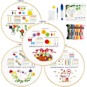 DPSKLTD 4 مجموعات من أدوات ممارسة غرز التطريز، مجموعة التطريز للمبتدئين مع الأنماط، مجموعة التطريز اليدوي للأطفال والكبار، مبتدئين التطريز، عشاق الحرف اليدوية in Kuwait