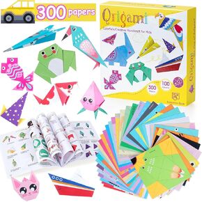 Origami Paper for Kids, 300 Sheets Colorful Origami Paper Kit 5.5Inch, 100 Origami Projects & Easy Origami Book Origami Kit for Kids, Creativity Training & Brain Development Origami Set for Kids