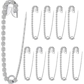 Housweety 10 Silver Tone Rhinestone Safety Pins Brooches 5.8x1.2cm