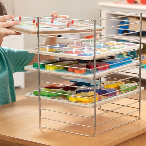 Melissa & Doug Multi-Fit Metal Wire Puzzle Rack 12 Inches Wide And 0.75 Inches Deep - Puzzle Holder Rack Storage Organizer For Kids,Silver in Saudi Arabia