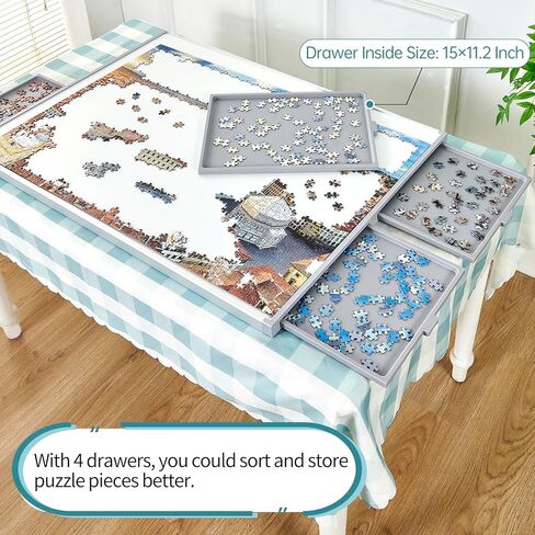 1500 Piece Non-Wooden Jigsaw Puzzle Board with 4 Drawers, Portable Puzzle Table for Adults, Work Surface 35×26 Inch, 4.7 KG Lightweight Design in Kuwait