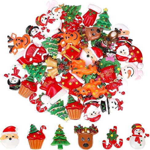 WILLBOND 50 Pieces Christmas Resin Flatback Embellishments for Crafts Flat Back Buttons Christmas Resin Charms Button for DIY Crafts Making Scrapbooking Decoration in Saudi Arabia