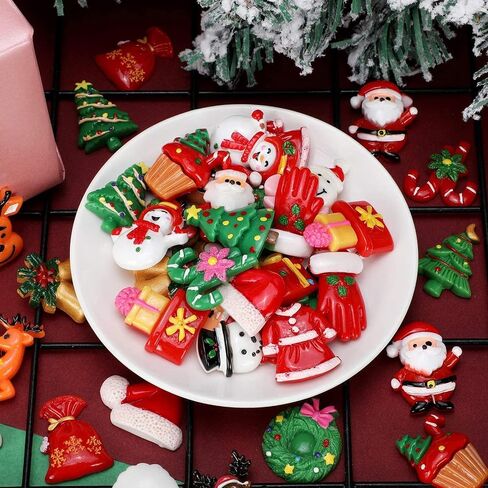 WILLBOND 50 Pieces Christmas Resin Flatback Embellishments for Crafts Flat Back Buttons Christmas Resin Charms Button for DIY Crafts Making Scrapbooking Decoration in Saudi Arabia