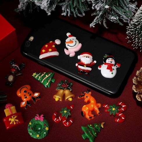 WILLBOND 50 Pieces Christmas Resin Flatback Embellishments for Crafts Flat Back Buttons Christmas Resin Charms Button for DIY Crafts Making Scrapbooking Decoration in Saudi Arabia