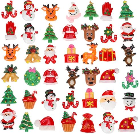 WILLBOND 50 Pieces Christmas Resin Flatback Embellishments for Crafts Flat Back Buttons Christmas Resin Charms Button for DIY Crafts Making Scrapbooking Decoration in Saudi Arabia