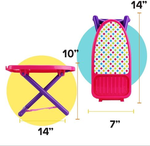 Boley Pretend Play Laundry Playset - Pink and Purple Laundry Toys with Ironing Board, Toy Iron, Spray Bottle, Hangers and Toy Storage Basket for Kids and Toddlers in Kuwait