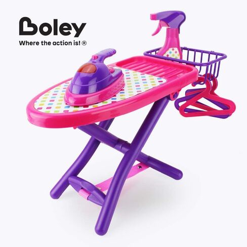 Boley Pretend Play Laundry Playset - Pink and Purple Laundry Toys with Ironing Board, Toy Iron, Spray Bottle, Hangers and Toy Storage Basket for Kids and Toddlers in Kuwait