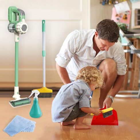 مجموعة تنظيف يوكول للأطفال، 6 قطع مكنسة للأطفال الصغار ومجموعة تنظيف مع مكنسة كهربائية للأطفال تعمل حقًا، زجاجة رذاذ، فرشاة وأكثر من ذلك - مجموعة ألعاب تنظيف المنزل التظاهري للأعمار من 3 سنوات فما فوق (أخضر) in Kuwait