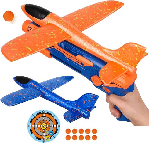 TOY Life Airplane Launcher Toy Foam Airplane Glider for Kids, 2 Pack Airplane Gun Launcher Plane Launcher Toy 2 Flight Mode Catapult Shooting Games for Kids Digital Shooting Targets for Boys in Kuwait
