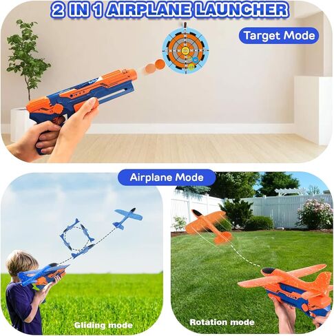 TOY Life Airplane Launcher Toy Foam Airplane Glider for Kids, 2 Pack Airplane Gun Launcher Plane Launcher Toy 2 Flight Mode Catapult Shooting Games for Kids Digital Shooting Targets for Boys in Kuwait