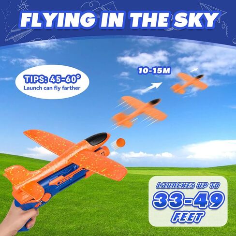 TOY Life Airplane Launcher Toy Foam Airplane Glider for Kids, 2 Pack Airplane Gun Launcher Plane Launcher Toy 2 Flight Mode Catapult Shooting Games for Kids Digital Shooting Targets for Boys in Kuwait