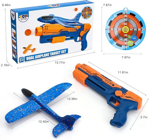 TOY Life Airplane Launcher Toy Foam Airplane Glider for Kids, 2 Pack Airplane Gun Launcher Plane Launcher Toy 2 Flight Mode Catapult Shooting Games for Kids Digital Shooting Targets for Boys in Kuwait