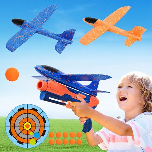 TOY Life Airplane Launcher Toy Foam Airplane Glider for Kids, 2 Pack Airplane Gun Launcher Plane Launcher Toy 2 Flight Mode Catapult Shooting Games for Kids Digital Shooting Targets for Boys in Kuwait