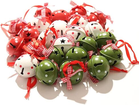 Christmas Jingle Bells 12 Pcs Craft Bells with Snowflake for Tree Wreath Ornaments Holiday DIY Decorations (White&red) in Saudi Arabia