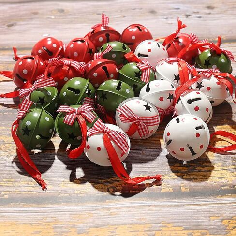 Christmas Jingle Bells 12 Pcs Craft Bells with Snowflake for Tree Wreath Ornaments Holiday DIY Decorations (White&red) in Saudi Arabia