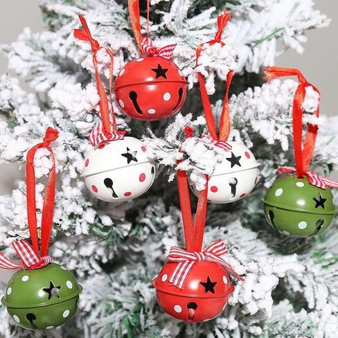 Christmas Jingle Bells 12 Pcs Craft Bells with Snowflake for Tree Wreath Ornaments Holiday DIY Decorations (White&red) in Saudi Arabia