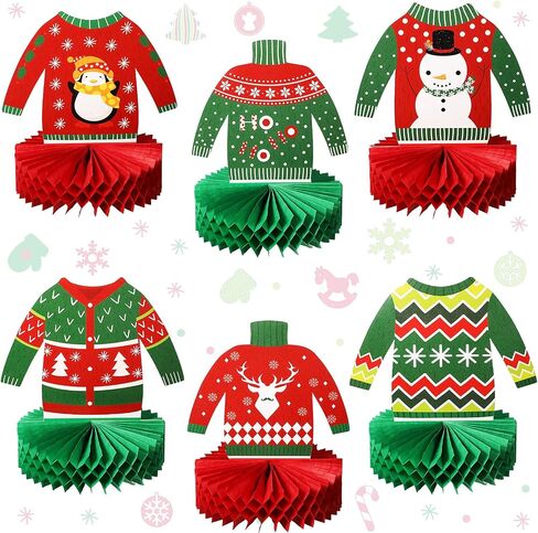 Zomiboo Ugly Sweater Party Decorations Christmas Honeycomb Centerpieces for Christmas Sweater Party 3D Table Topper Decorations Ugly Cutouts Merry Christmas Winter Holidays Supplies, 6 Styles in Saudi Arabia